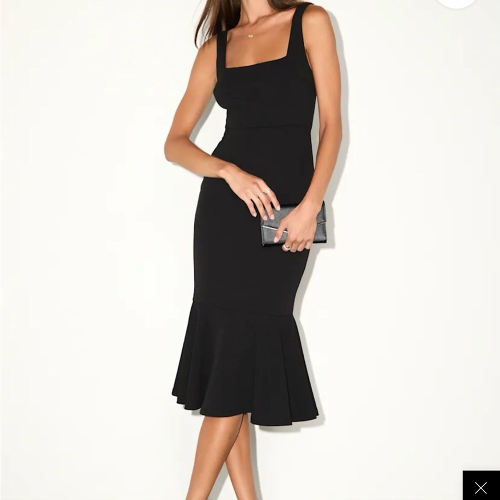 Lulu's Black Square Neck Midi Mermaid Dress